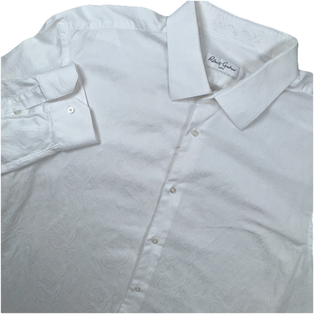 Robert‎ Graham Shirt Men 18 White Long Sleeve Jacquard Paisley Cotton Embroidery
